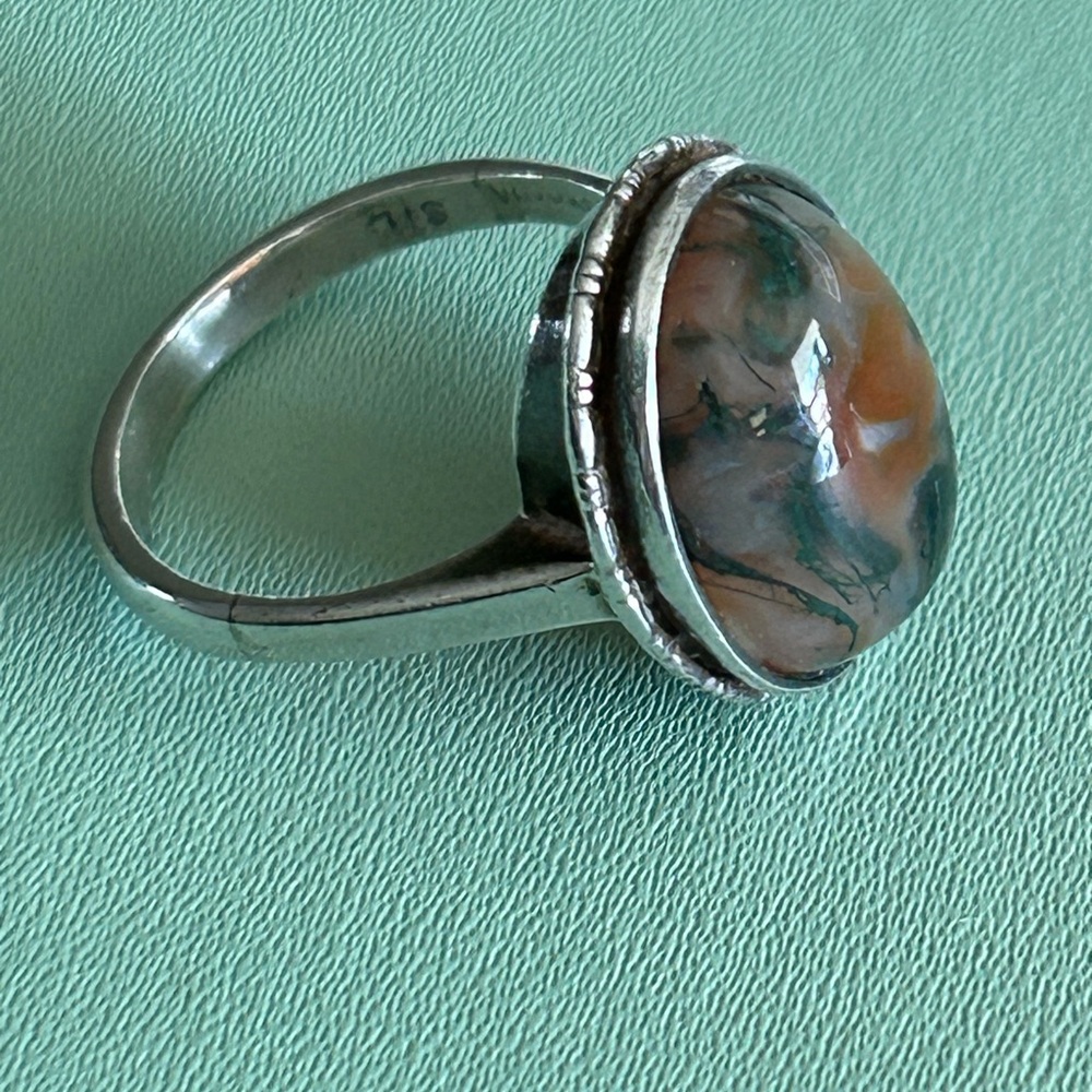 Moss Agate Ring 925 Silver 6.5 - Picture 9 of 9
